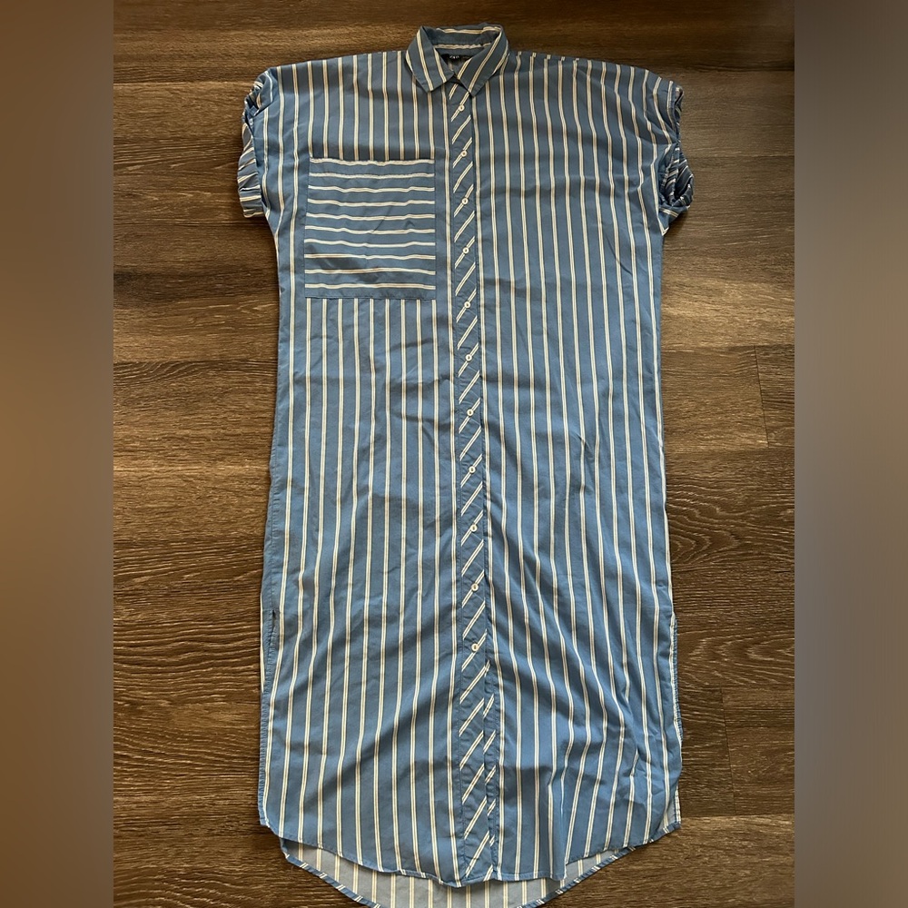 Zara Blue and White Striped Shirt Dress